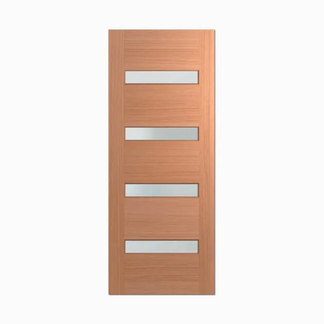 Porte d’entrée en bois clair à panneaux vitrés — exemple de réalisation 1001 Fenêtres
