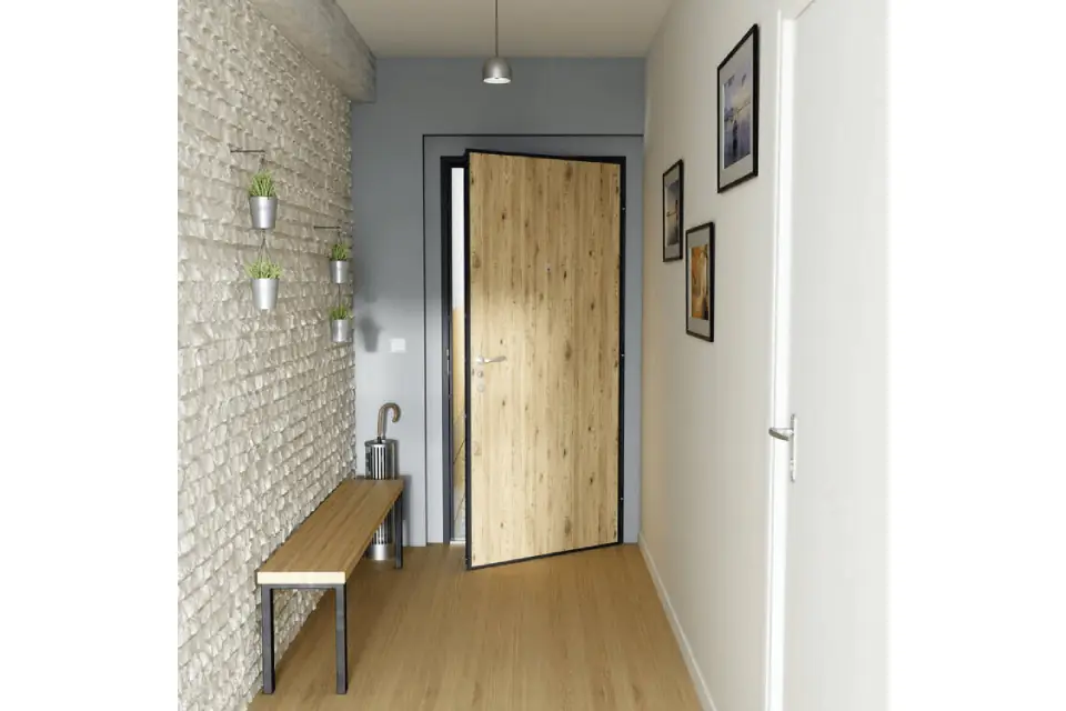 Porte blindée bois avec poignée dorée